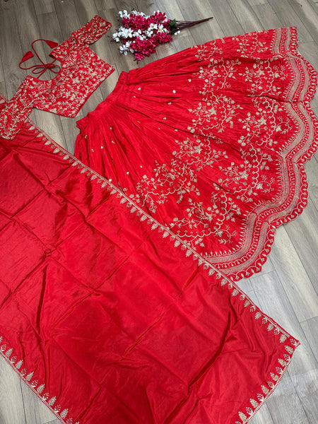 Red Color Embroidery Wedding wear lehenga choli for women