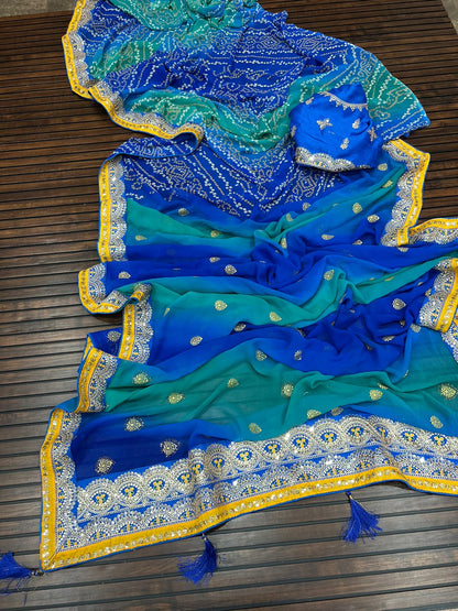Soft Georgette with fancy bandhej print Saree