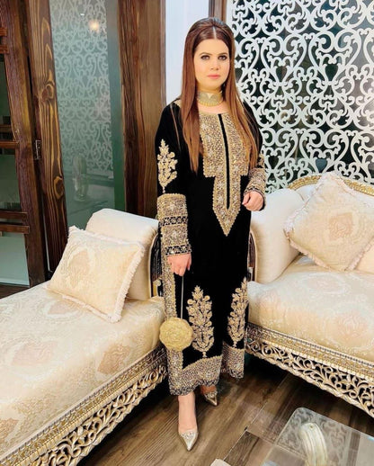 Designer Black Color Salwar Suit Top Pent Set