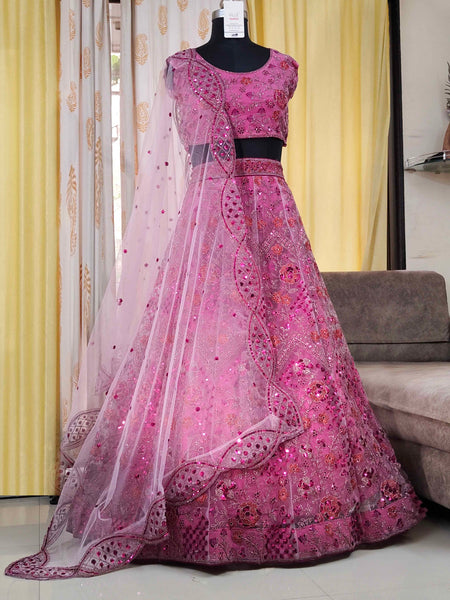 Pink Net Lehenga Choli with Can Can