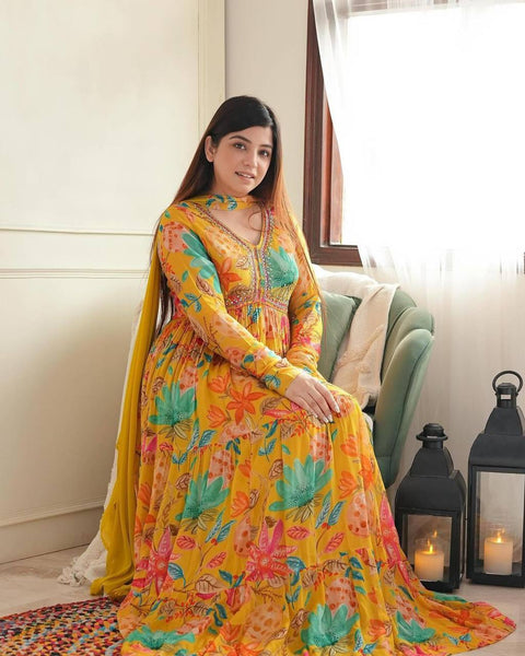 Eligant Printed Gown With Dupatta Set For Women