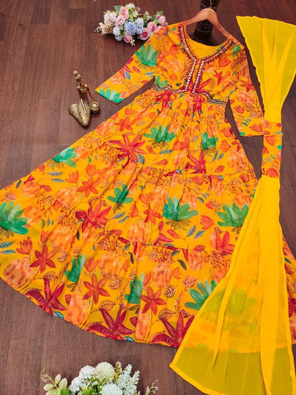 Eligant Printed Gown With Dupatta Set For Women