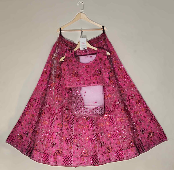 Pink Net Lehenga Choli with Can Can