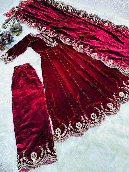 Velvet Long Gown Dupatta Suit Set