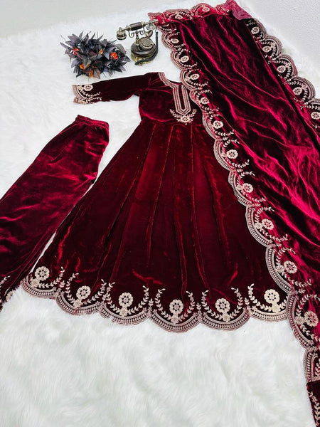 Velvet Long Gown Dupatta Suit Set