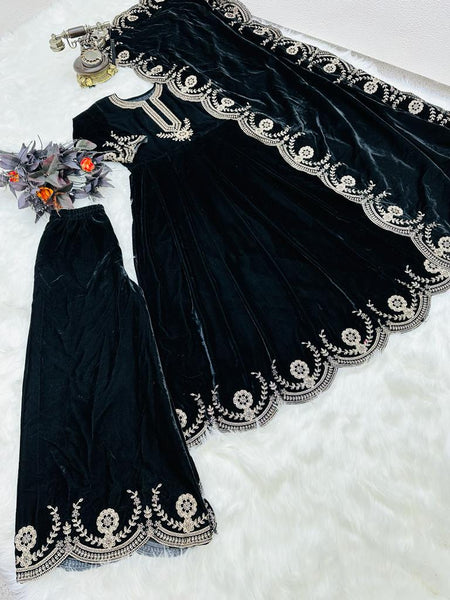 Velvet Long Gown Dupatta Suit Set