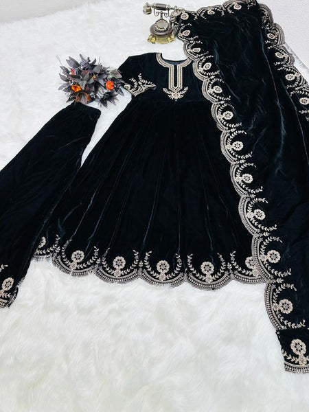 Velvet Long Gown Dupatta Suit Set