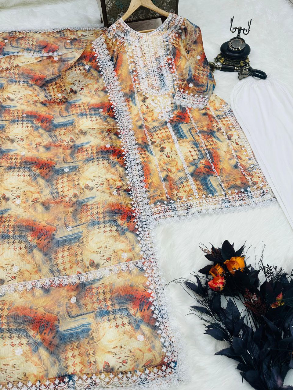 Multi Color Digital Printed Top Pent Dupatta Set