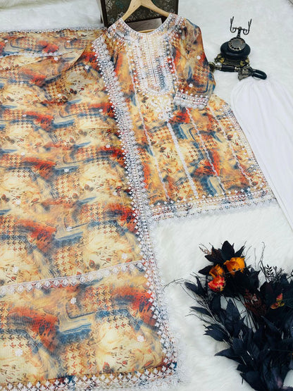 Multi Color Digital Printed Top Pent Dupatta Set