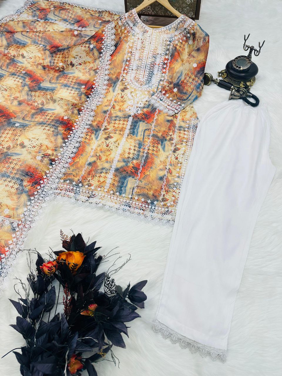 Multi Color Digital Printed Top Pent Dupatta Set