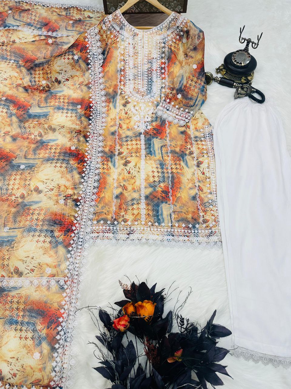Multi Color Digital Printed Top Pent Dupatta Set