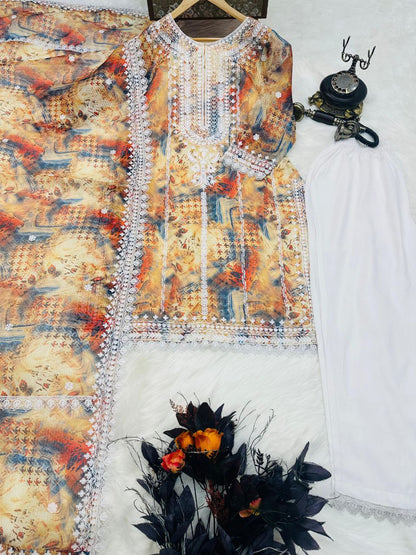 Multi Color Digital Printed Top Pent Dupatta Set