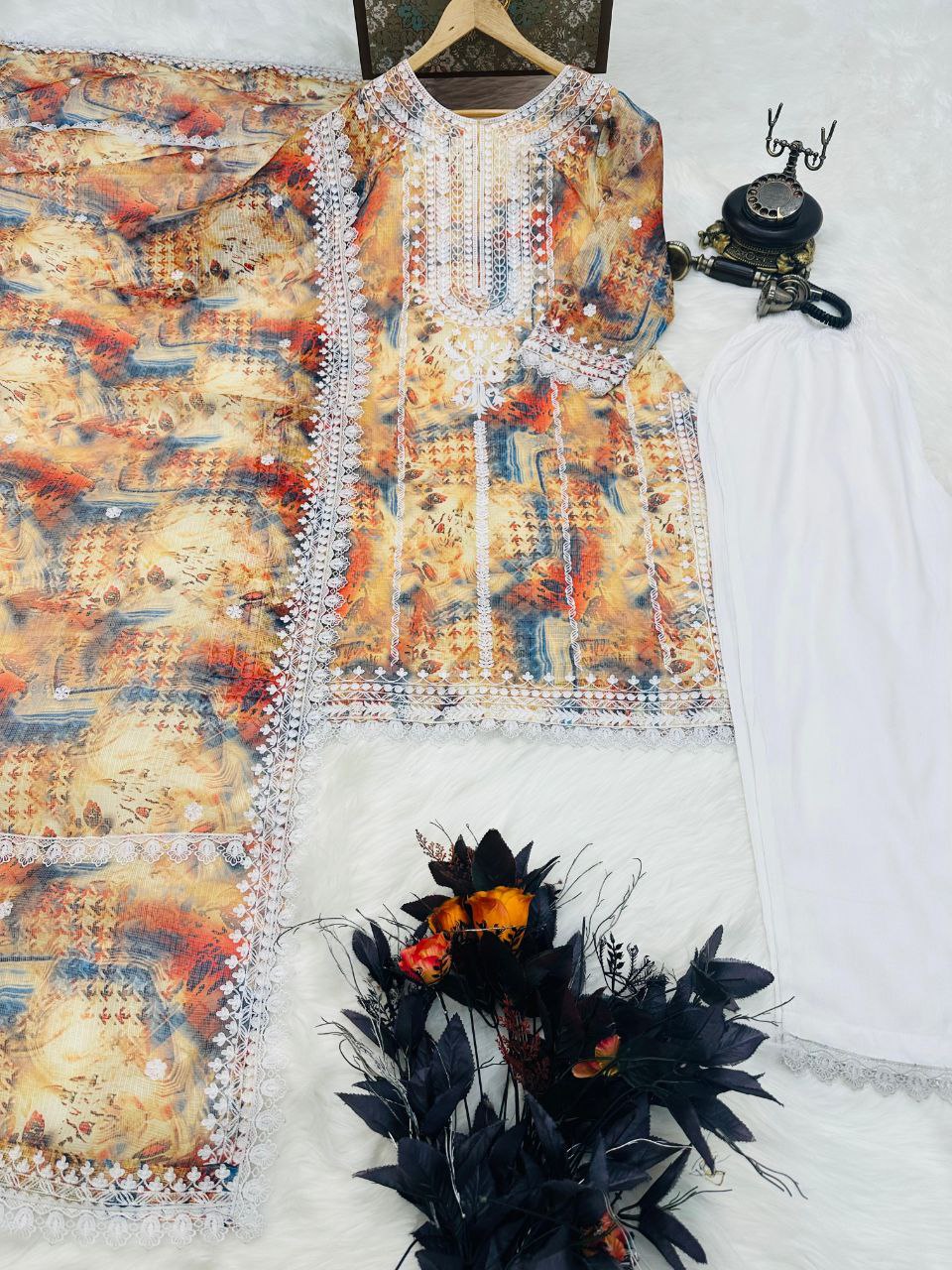 Multi Color Digital Printed Top Pent Dupatta Set