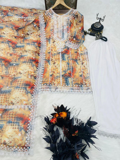 Multi Color Digital Printed Top Pent Dupatta Set