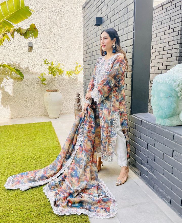 Multi Color Digital Printed Top Pent Dupatta Set