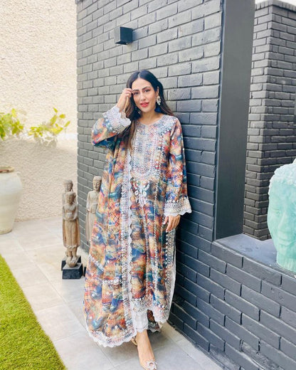 Multi Color Digital Printed Top Pent Dupatta Set