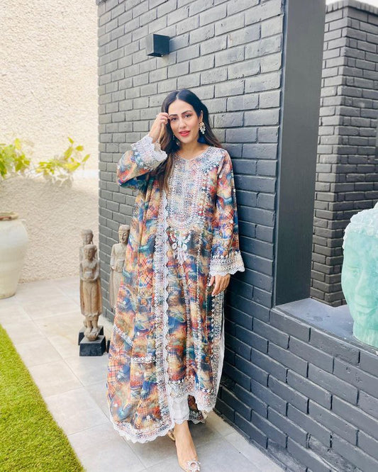 Multi Color Digital Printed Top Pent Dupatta Set