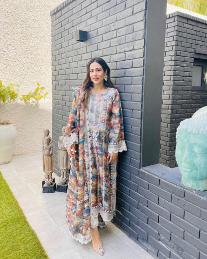 Multi Color Digital Printed Top Pent Dupatta Set