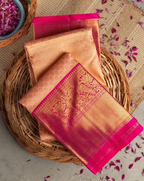 Pink Color Jacquard silk rich pallu saree with blouse