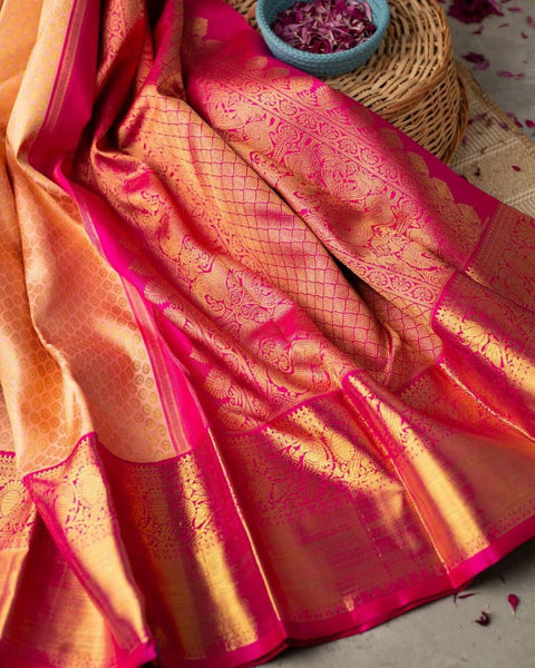 Pink Color Jacquard silk rich pallu saree with blouse