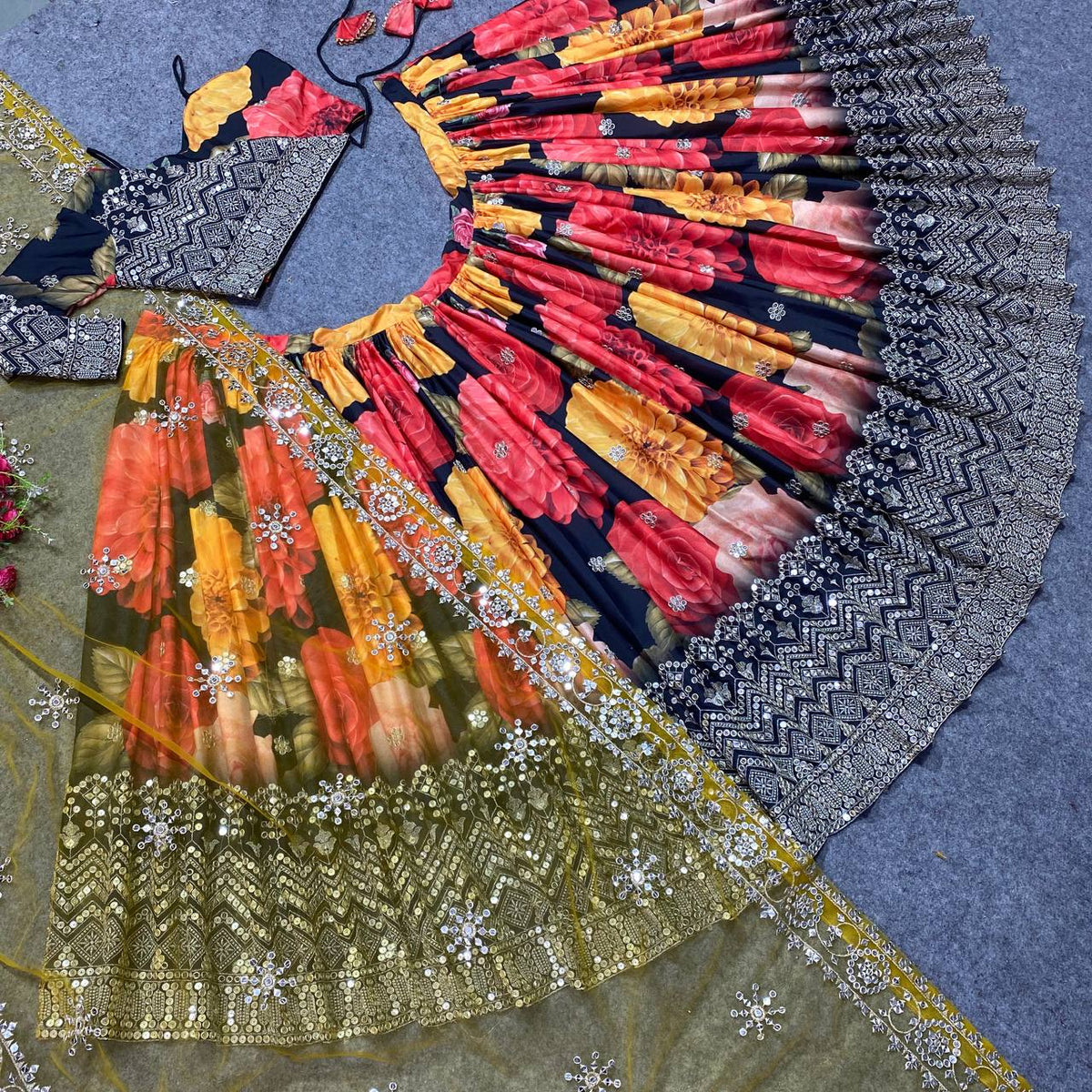 Party Wear Printed Lehenga Choli With Koti For Women