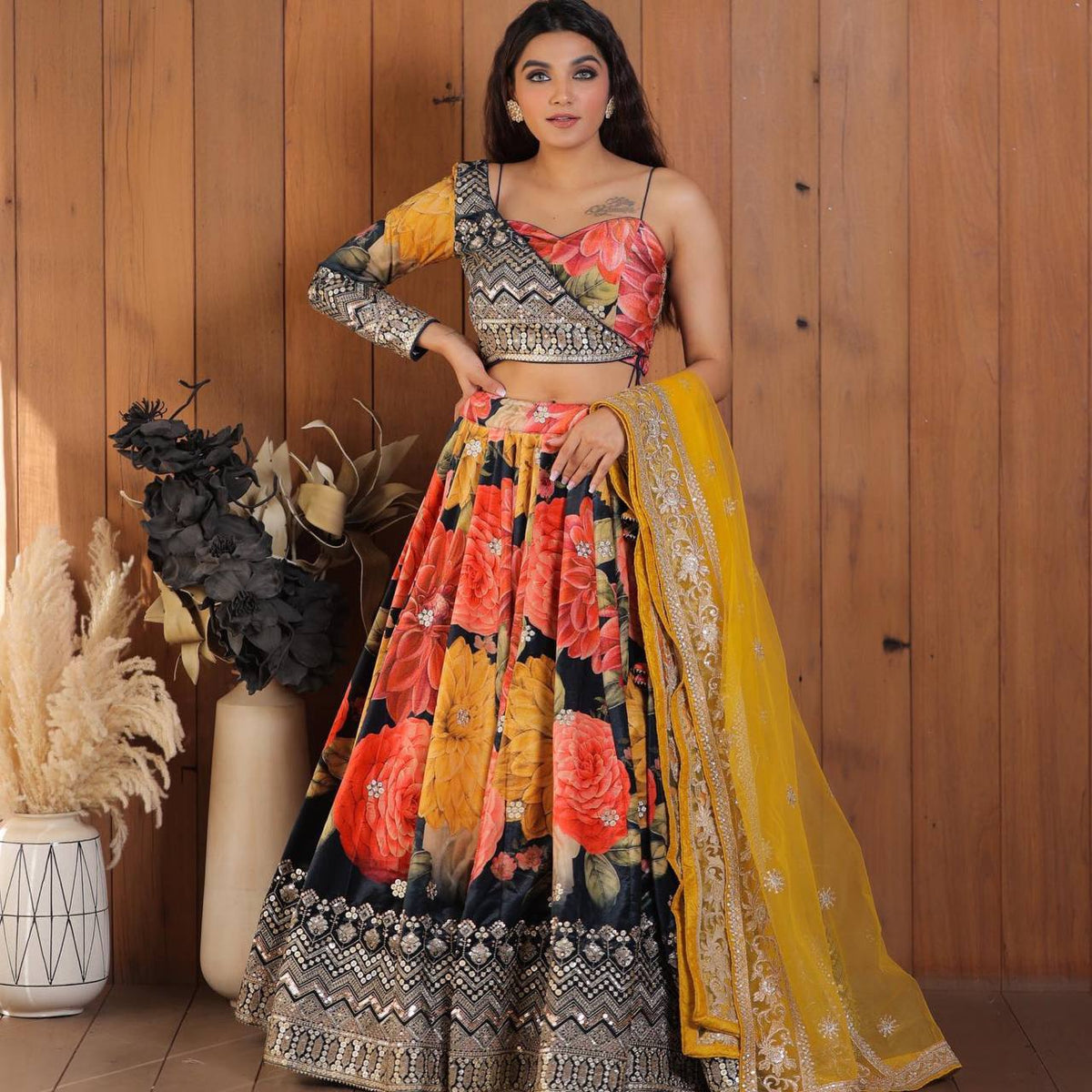 Party Wear Printed Lehenga Choli With Koti For Women