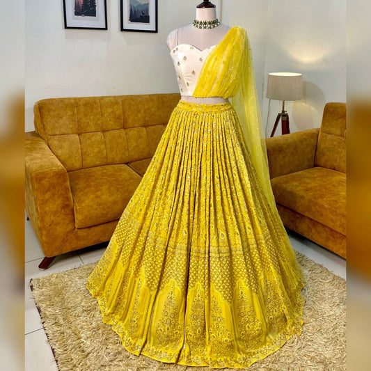 Latest Lemon Yellow Lehenga Choli With Dupatta for women
