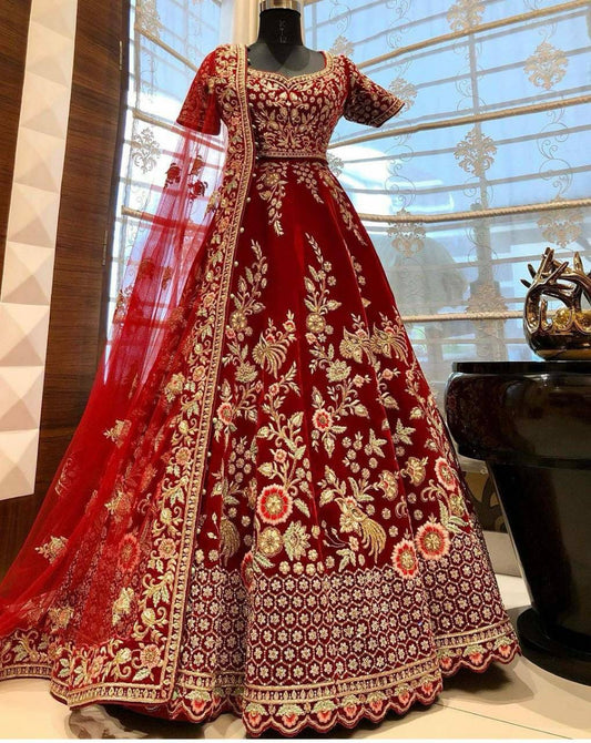 Velvet Taffeta Silk embroidery work Designer Lehenga