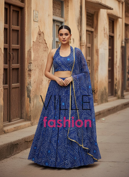 Designer Georgette Lehenga Choli with Printed Work & Lace Border Dupatta