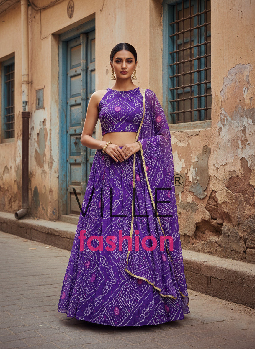Designer Georgette Lehenga Choli with Printed Work & Lace Border Dupatta
