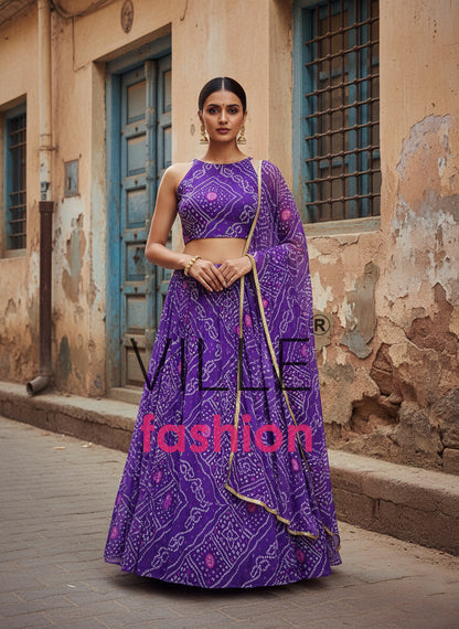 Designer Georgette Lehenga Choli with Printed Work & Lace Border Dupatta