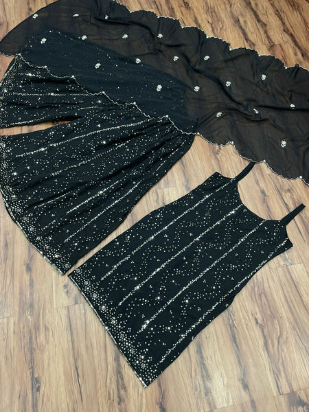 Black Sharara Plazo Georgette Embroidery Suit