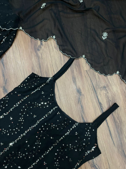 Black Sharara Plazo Georgette Embroidery Suit