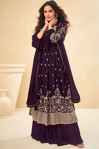 Wine Color Georgette Sharara Salwar suit set for women