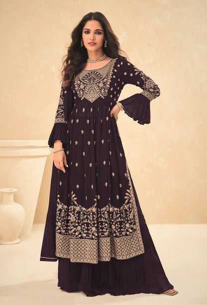 Wine Color Georgette Sharara Salwar suit set for women