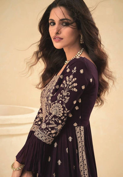 Wine Color Georgette Sharara Salwar suit set for women