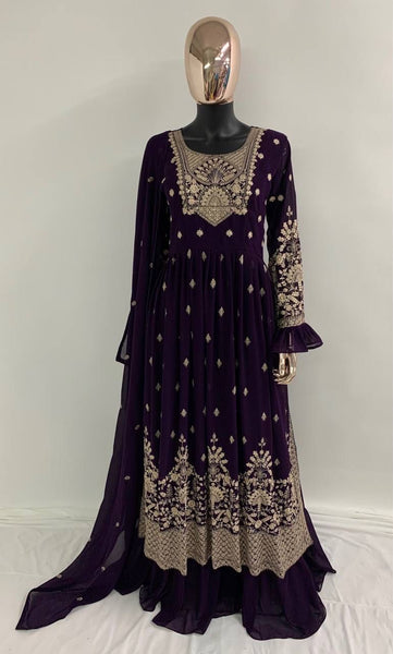 Wine Color Georgette Sharara Salwar suit set for women