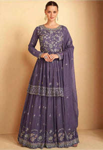 Purple Georgette Long Top with lehenga and dupatta set