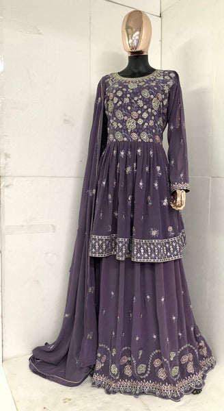 Purple Georgette Long Top with lehenga and dupatta set