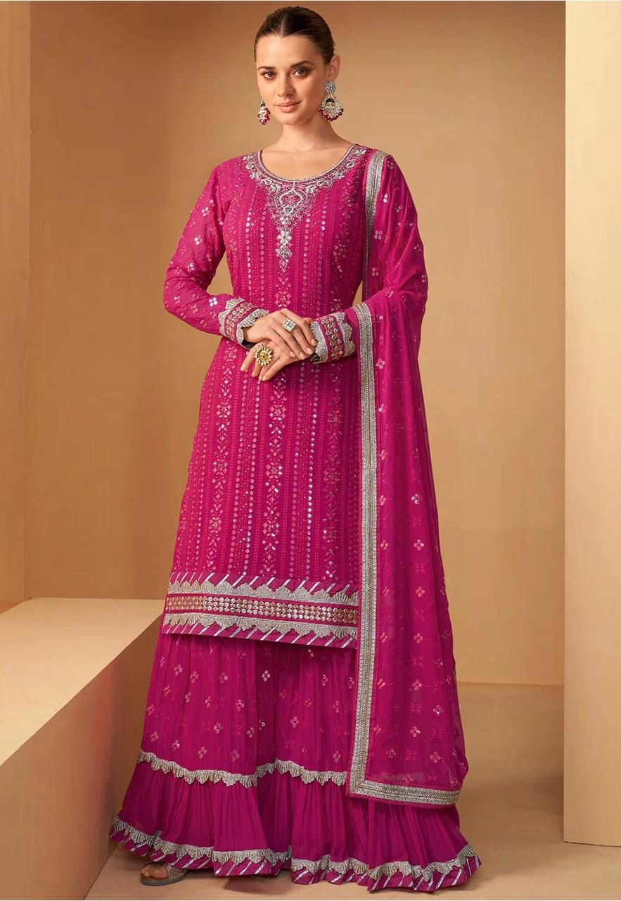 Rani Color Designer Embroidery Georgette Sharara Suit Set