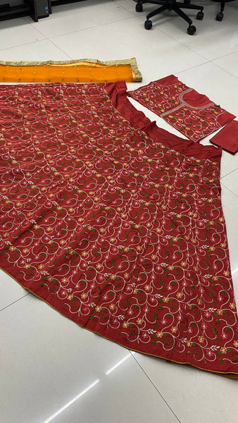 Red Embroidery Lehenga For Women