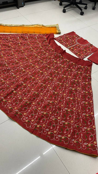 Red Embroidery Lehenga For Women