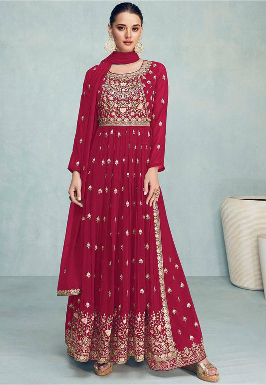 Pink Color Nyra Cut Embroidery Plazo Salwar suit
