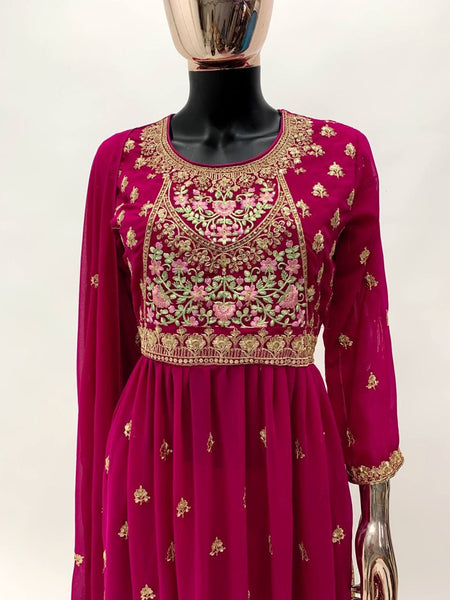 Pink Color Nyra Cut Embroidery Plazo Salwar suit