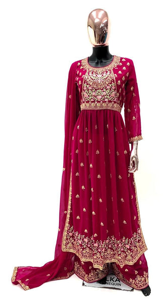 Pink Color Nyra Cut Embroidery Plazo Salwar suit