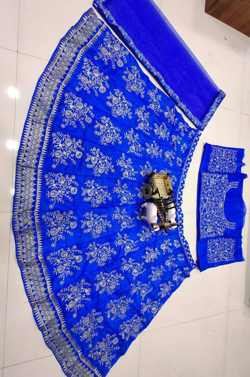 Blue Color Bangalori satin silk Embroidered work Lehenga