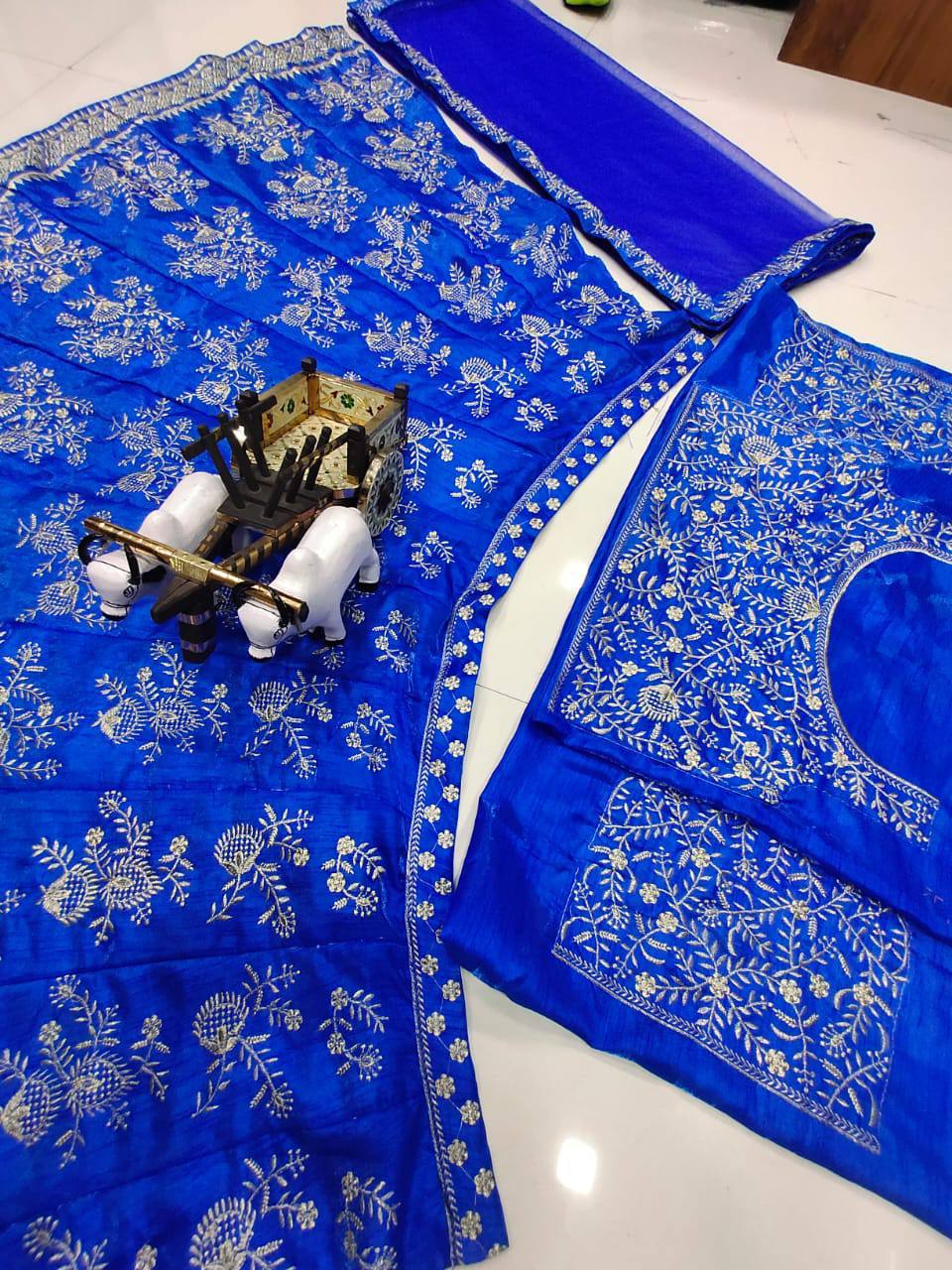 Blue Color Bangalori satin silk Embroidered work Lehenga