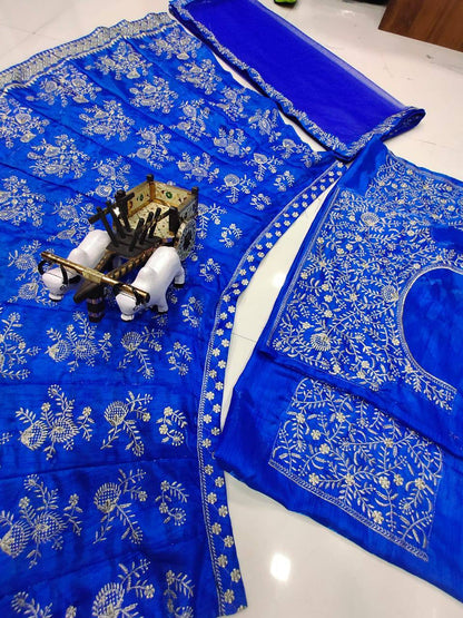 Blue Color Bangalori satin silk Embroidered work Lehenga