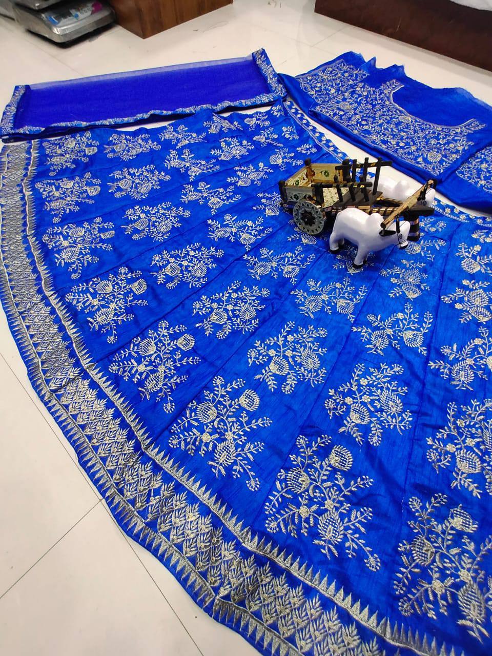 Blue Color Bangalori satin silk Embroidered work Lehenga