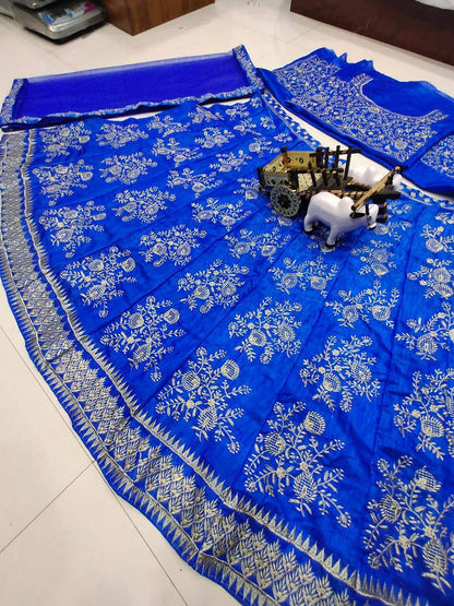 Blue Color Bangalori satin silk Embroidered work Lehenga